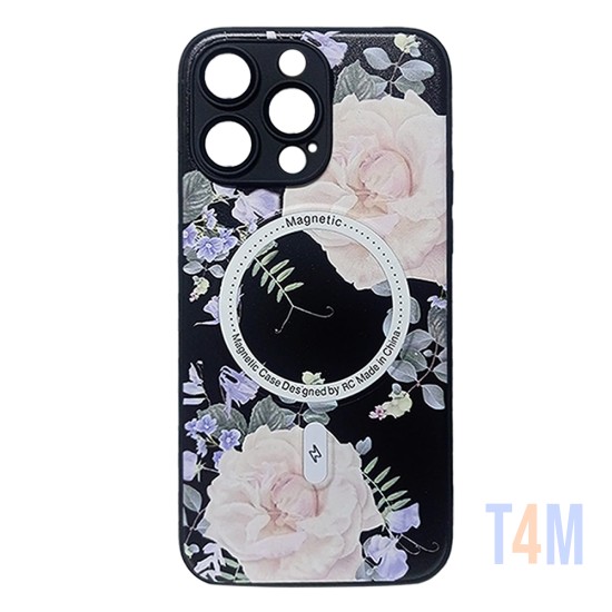 Flower Design Magnetic Case for Apple iPhone 14 Pro Black